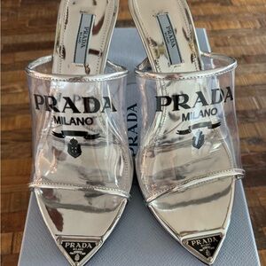 Prada pvc clear slides sandals silver 37
